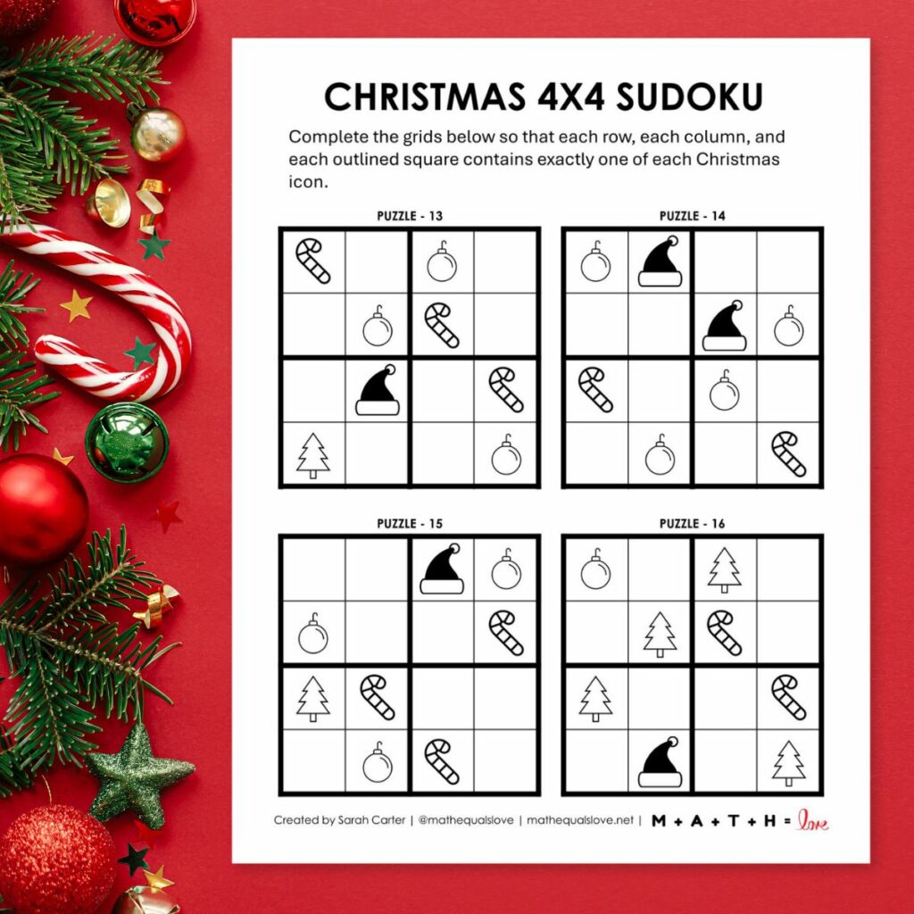 Christmas Kids Sudoku 4 x 4 with Pictures. 