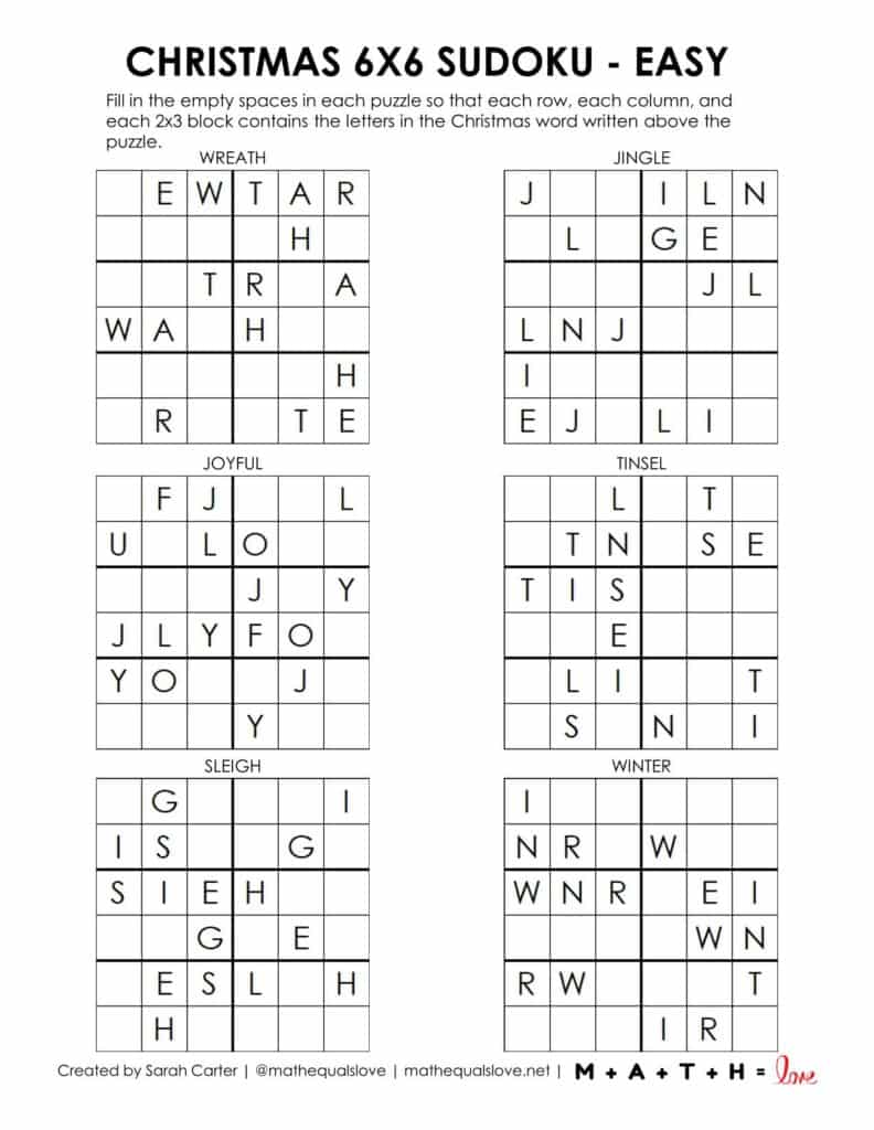 Easy Christmas Sudoku Puzzles with Letters - Easy. 