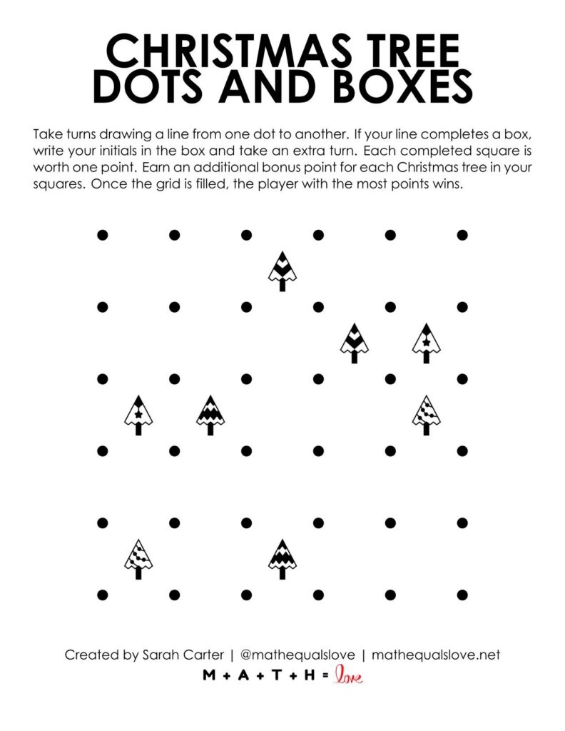 Christmas tree dots and boxes game printable pdf. 