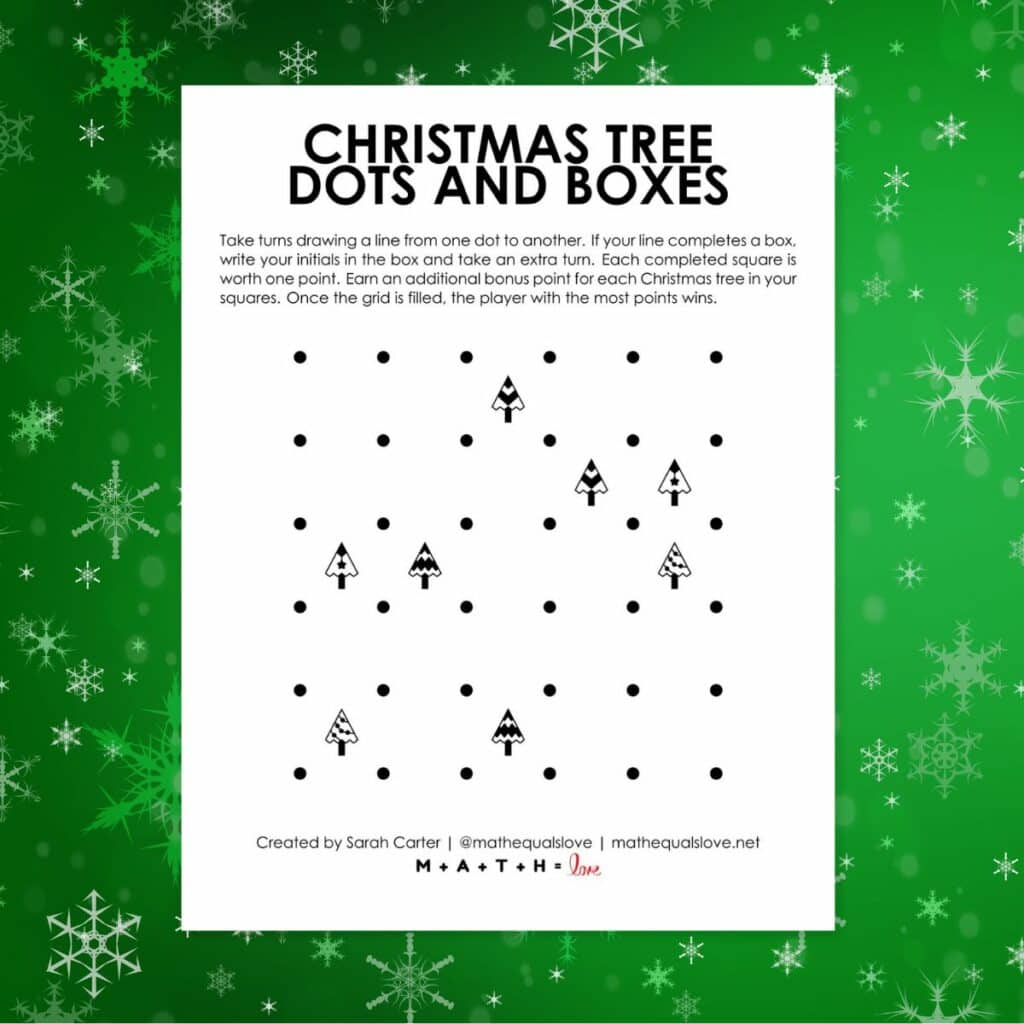 Christmas Tree dots and boxes game.