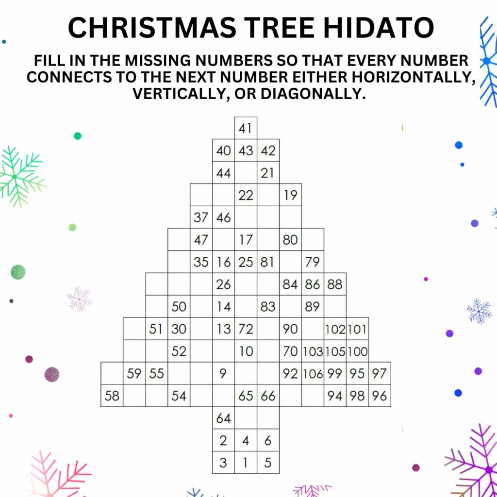 instructions for solving christmas tree hidato puzzle. 