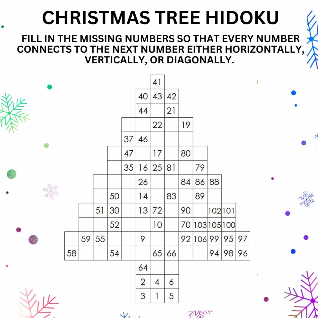 christmas tree hidoku puzzle instructions. 