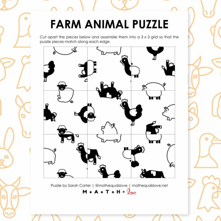 farm animal square edge matching puzzle.
