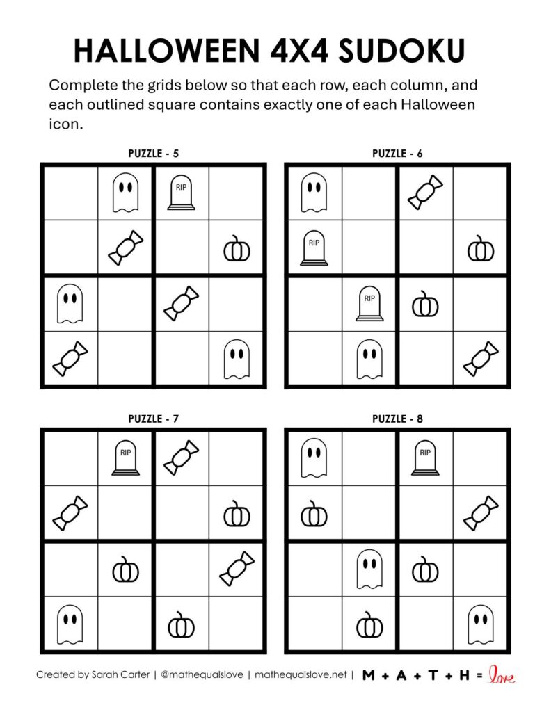 halloween easy sudoku page 2 -free printable pdf. 