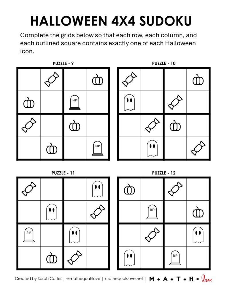 page 3 of halloween sudoku puzzles. 