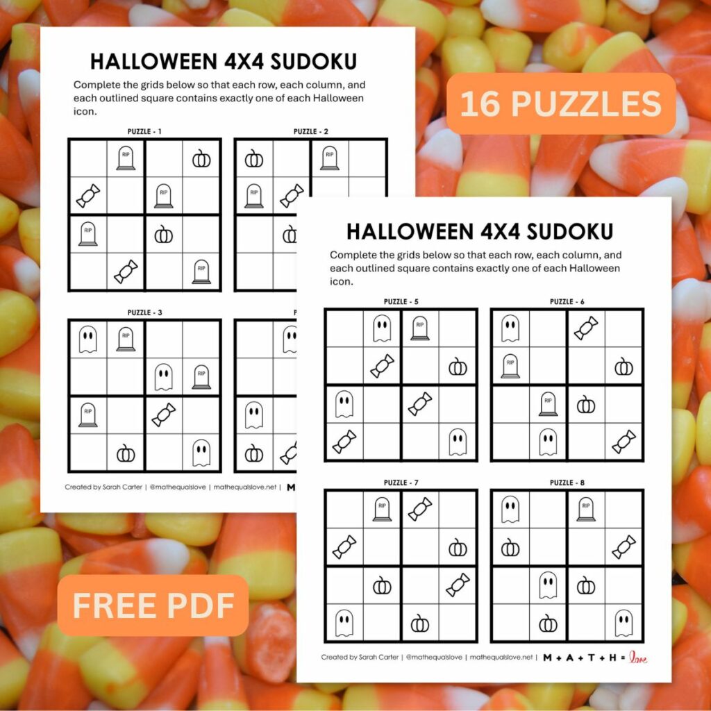 Halloween Sudoku - Free Printable 4x4 Puzzles with Pictures. 