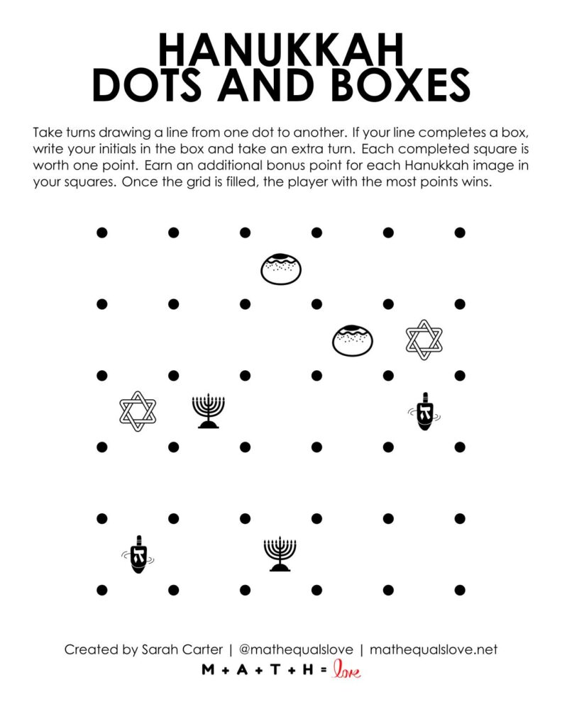 Hanukkah Dots and Boxes Game Printable PDF. 