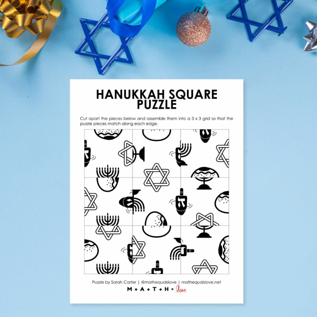 Hanukkah Square Edge Matching Puzzle. 