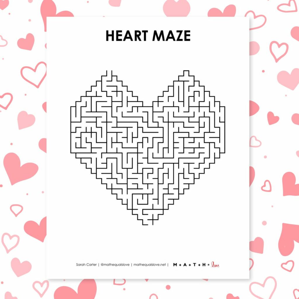 heart maze printable for valentine's day. 