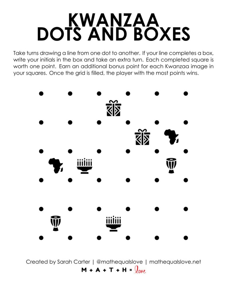 kwanzaa dots and boxes game printable pdf. 