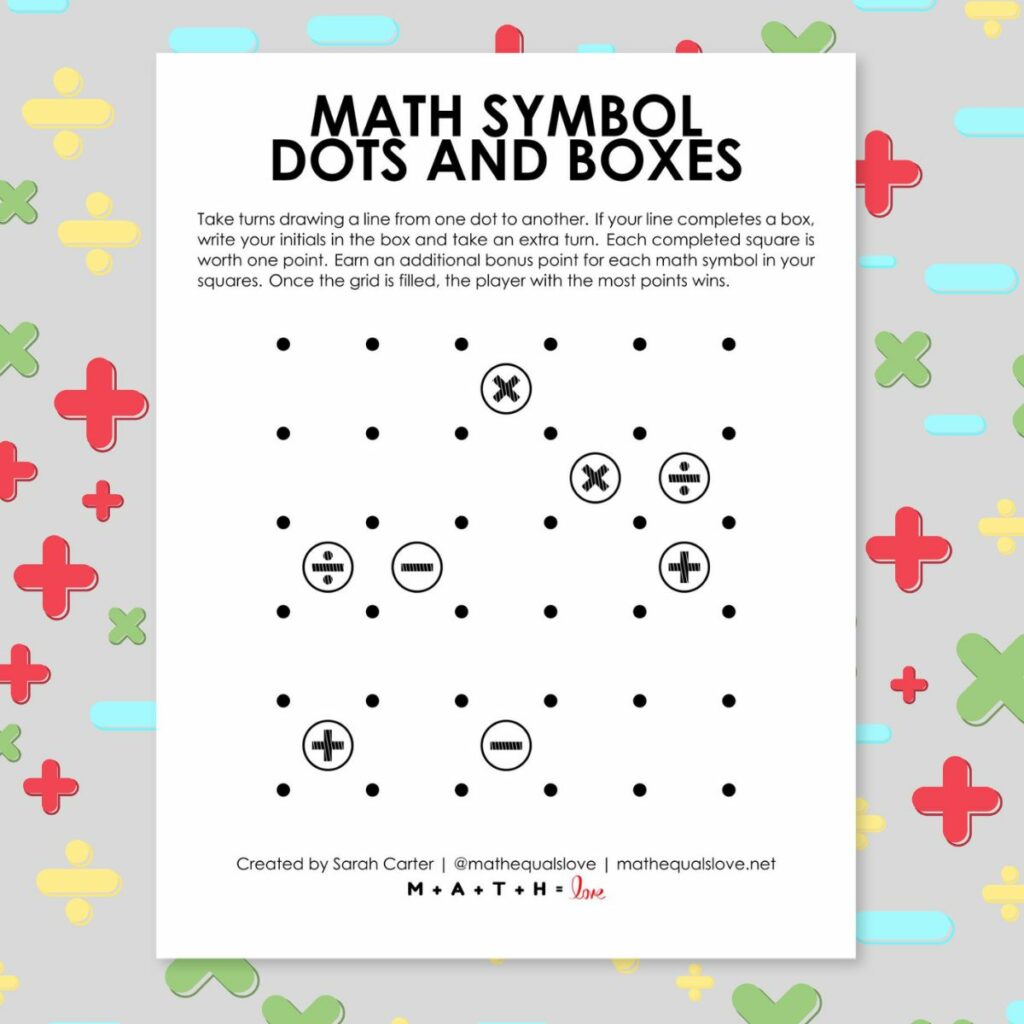 math symbol dots and boxes game. 