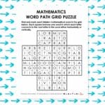 mathematics word path grid puzzle.