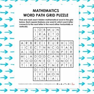 mathematics word path grid puzzle.