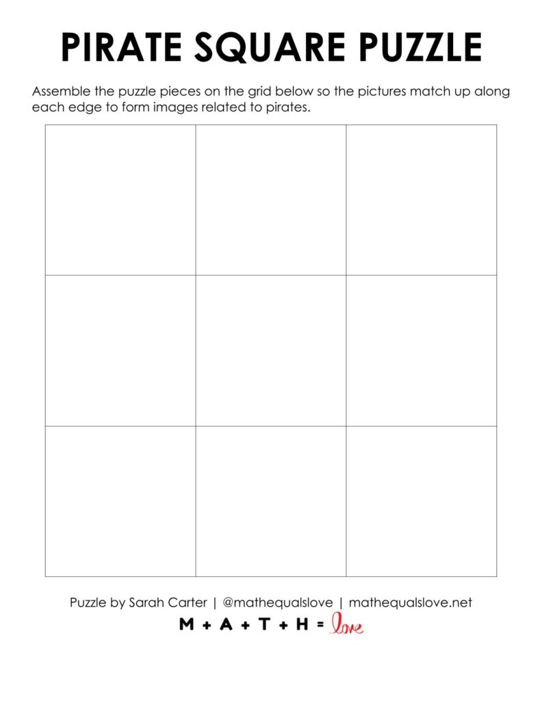 blank board for solving pirate square edge matching puzzle. 