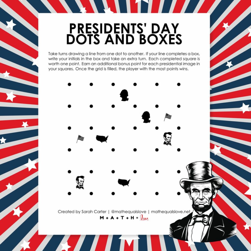 Presidents' Day Dots and Boxes Game. 