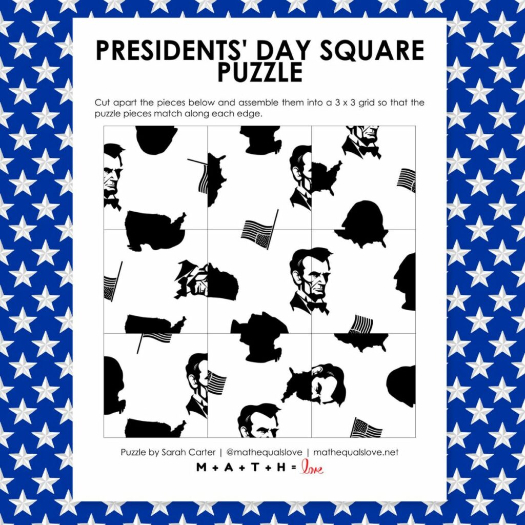 President's Day Square Edge Matching Puzzle. 