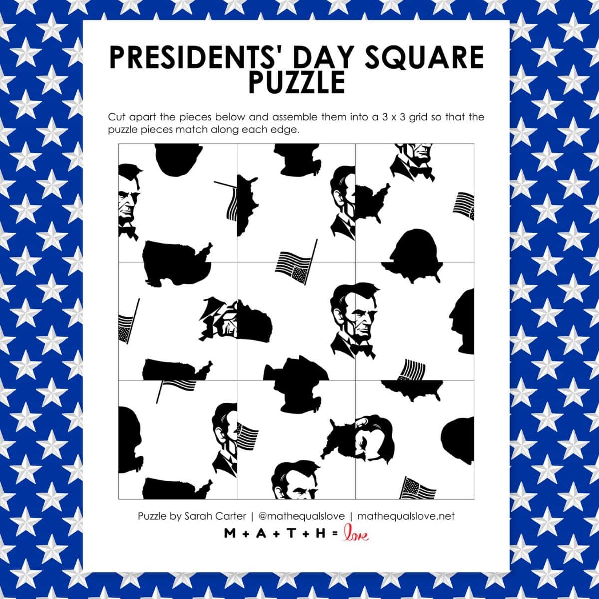 President's Day Square Edge Matching Puzzle.