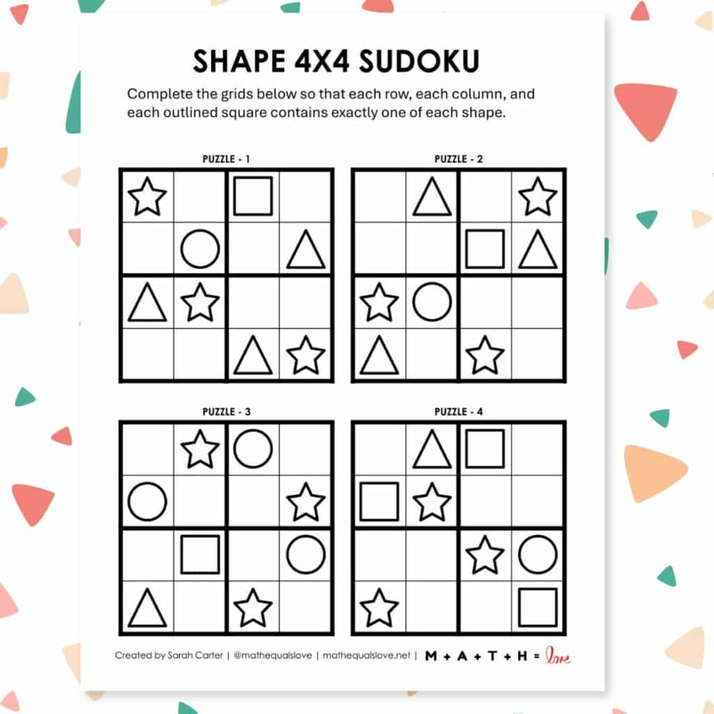 Shape Sudoku Puzzles 4x4 Free Printable PDF Shape Sudoku Puzzles 4x4 Free Printable PDF