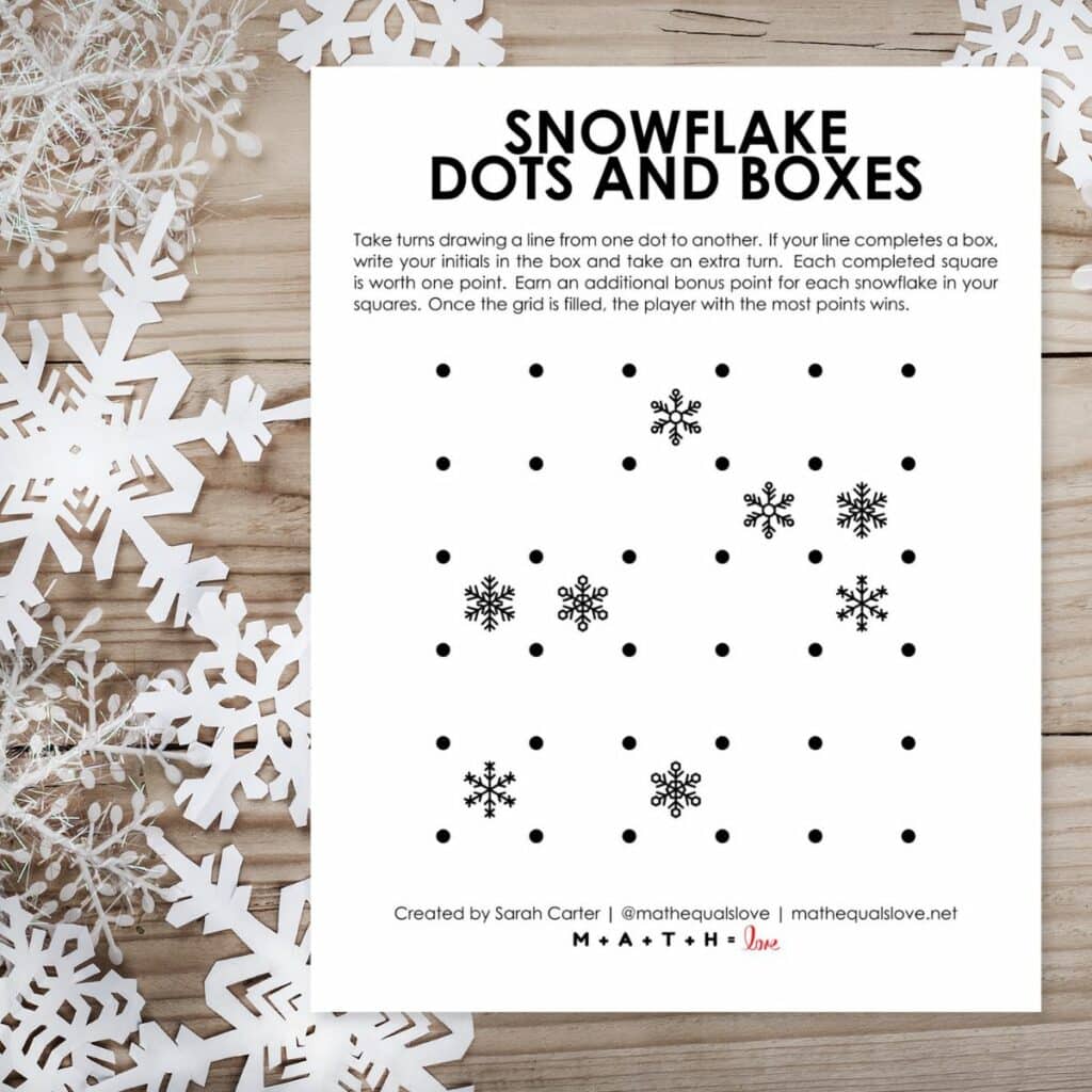 snowflake dots and boxes game for winter. 