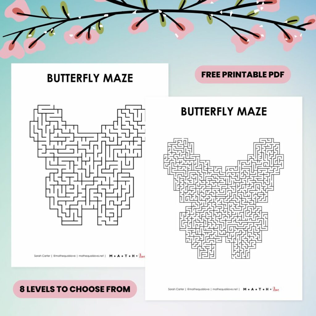 spring butterfly maze printable options.