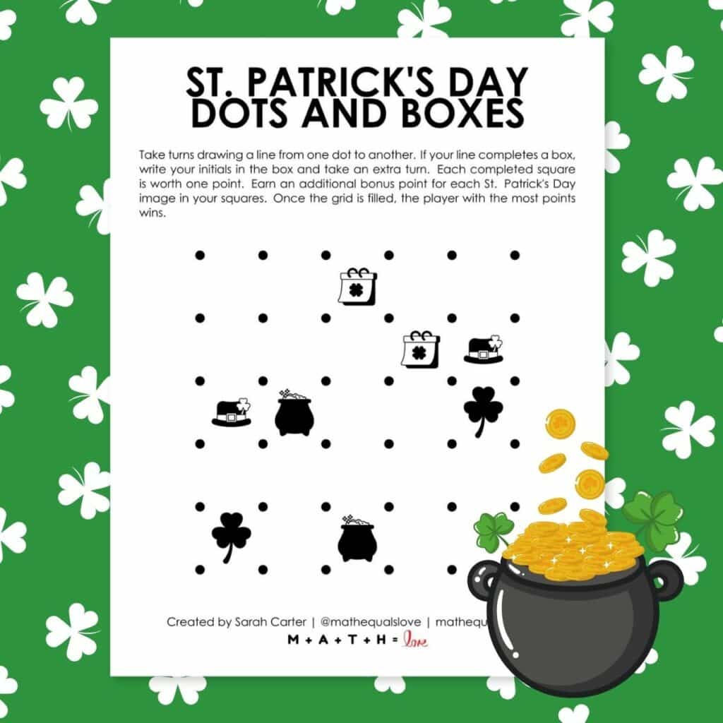 St Patrick's Day Dots and Boxes Game. 