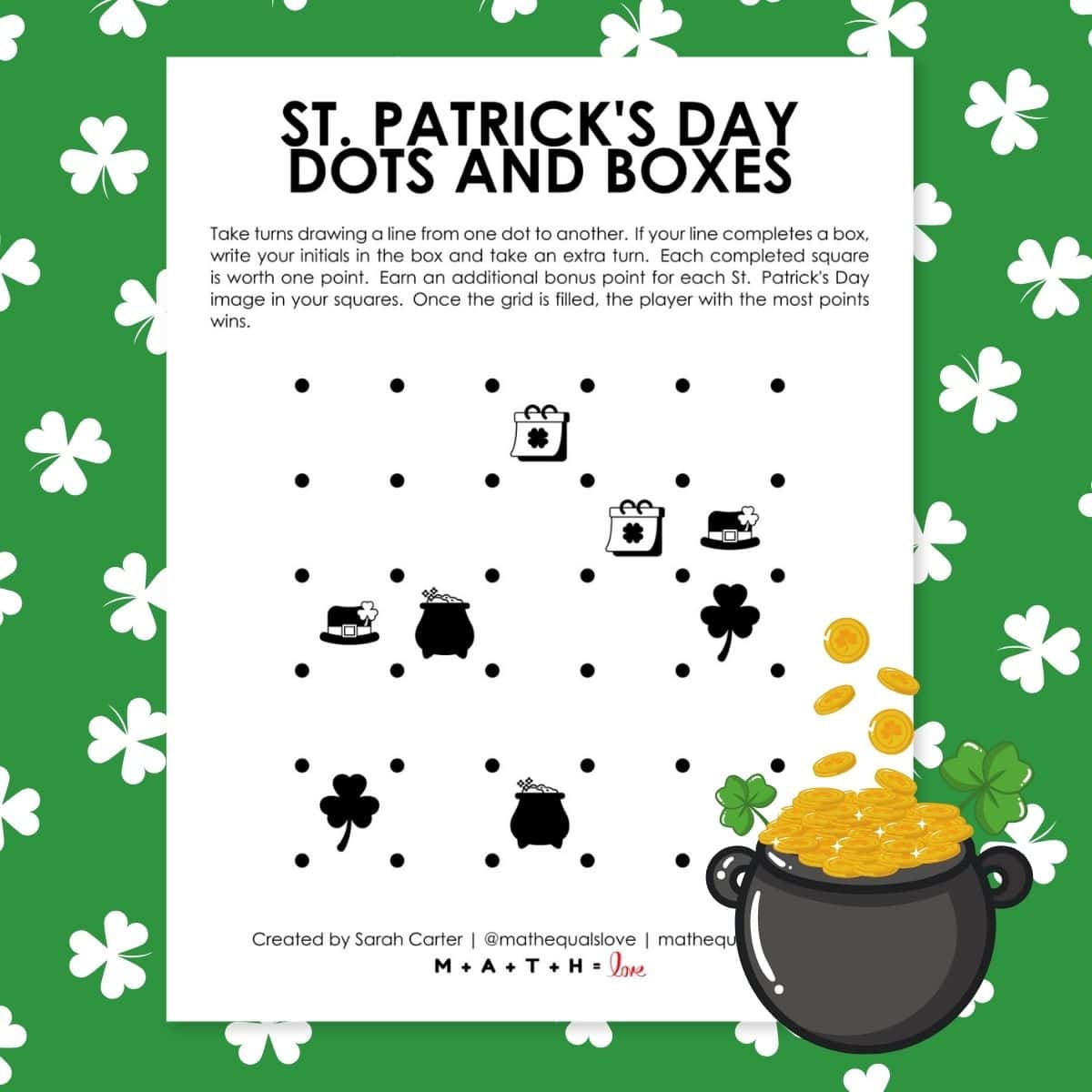 St Patrick's Day Dots and Boxes Game.