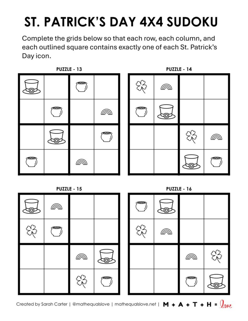 St Patrick's Day sudoku puzzles - easy 4x4 puzzles - page 4 