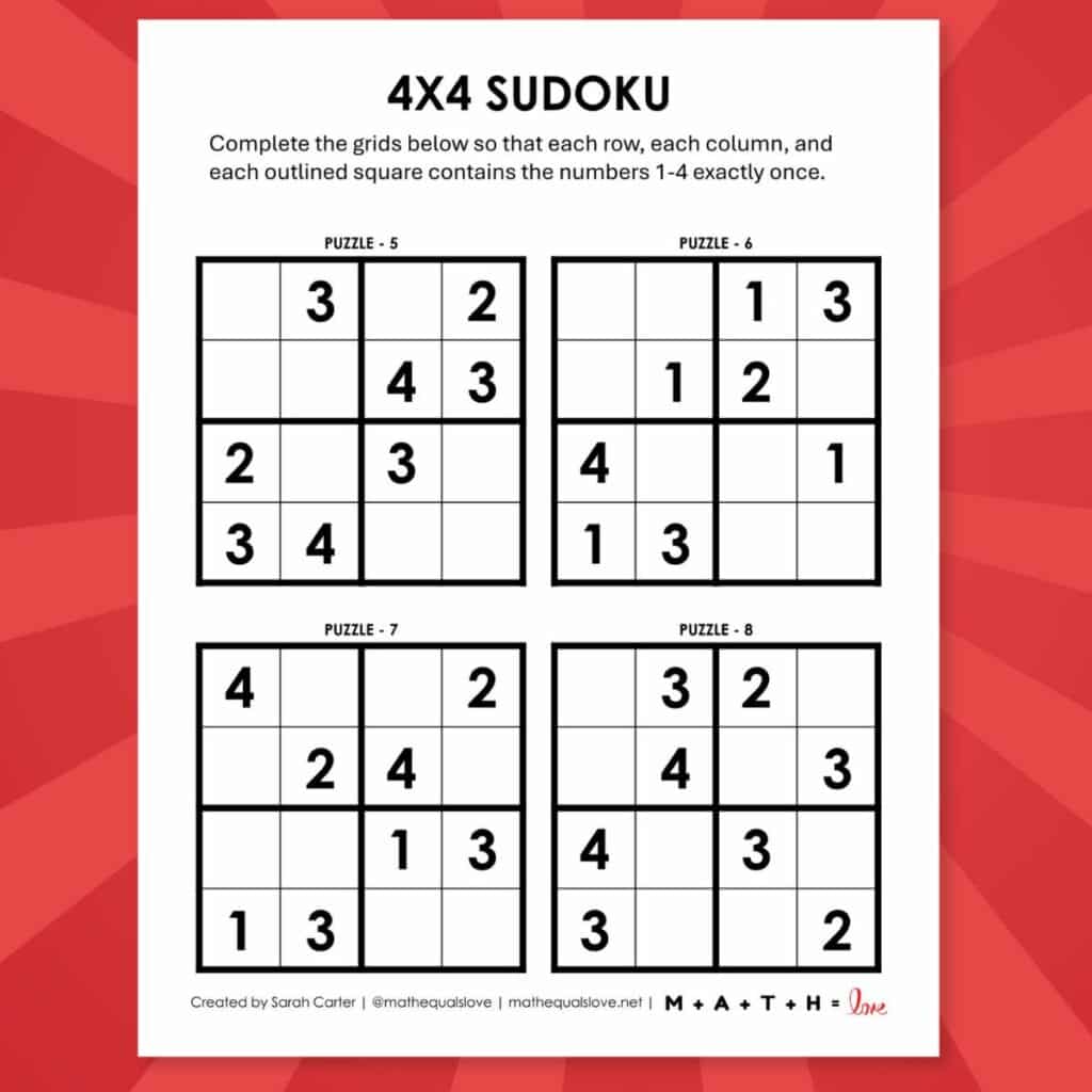 printable sudoku 4x4 puzzles. 