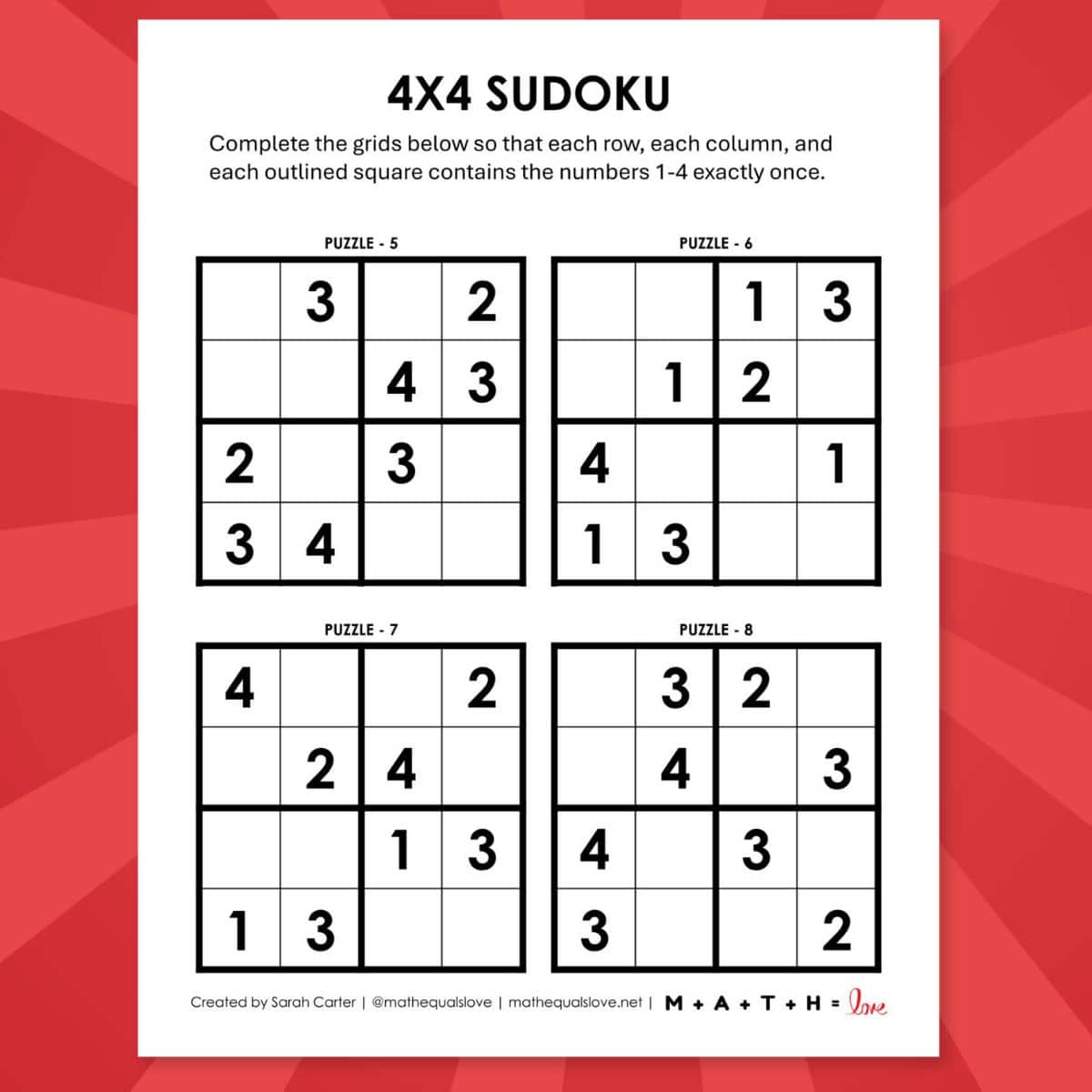 printable sudoku 4x4 puzzles.