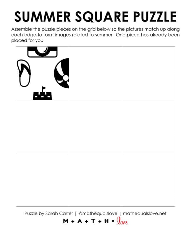 starting hint for summer square edge matching puzzle. 