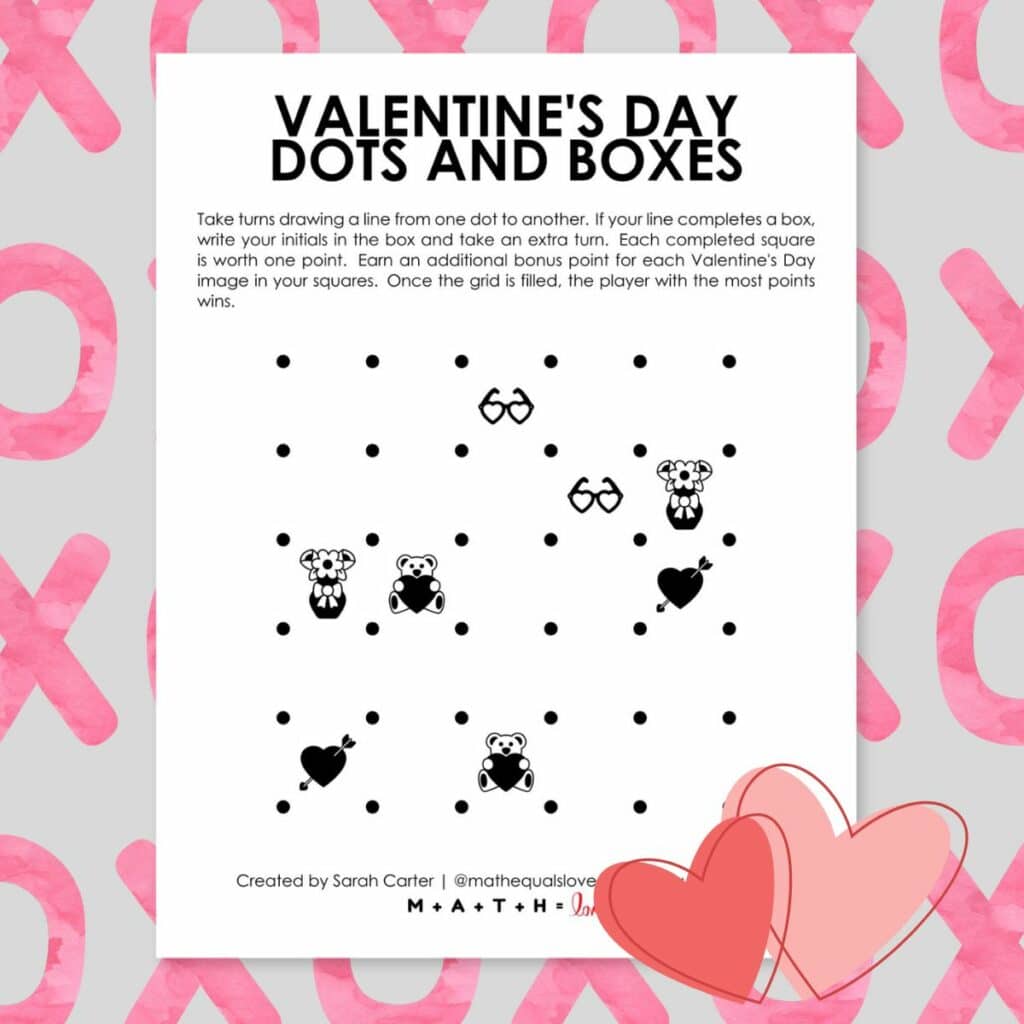 Valentine's Day Dots and Boxes Game. 