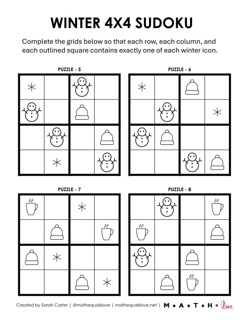 winter 4x4 sudoku printable pdf page 2. 