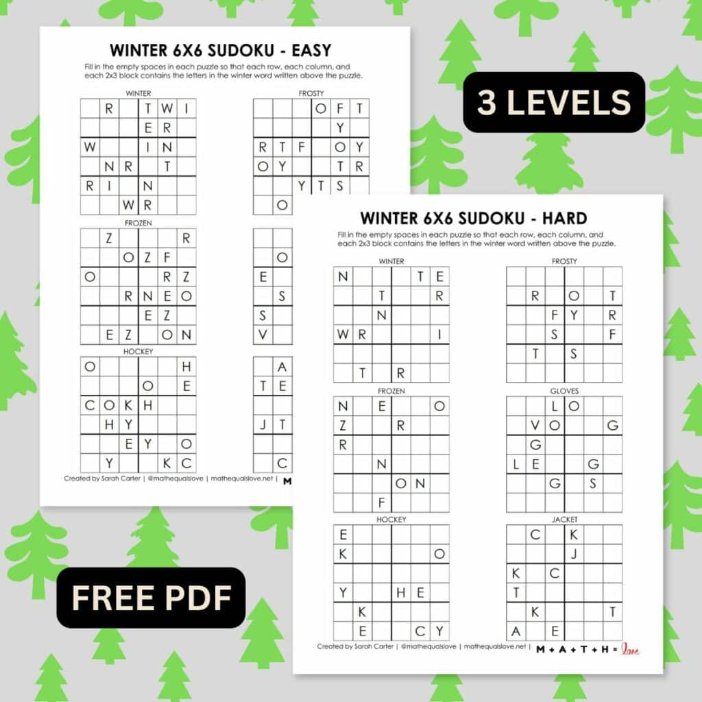 free printable winter sudoku puzzles for kids 6x6 easy. 