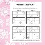 Winter Sudoku 4 x 4 for kids free printable pdf.