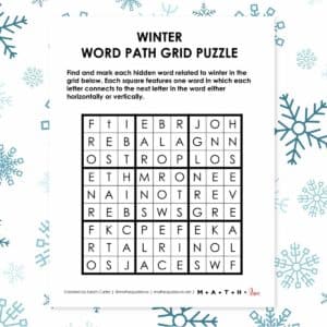 winter word path grid puzzle.