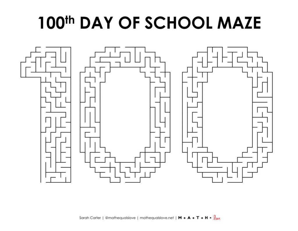 level 3 100th day of school maze worksheet. 