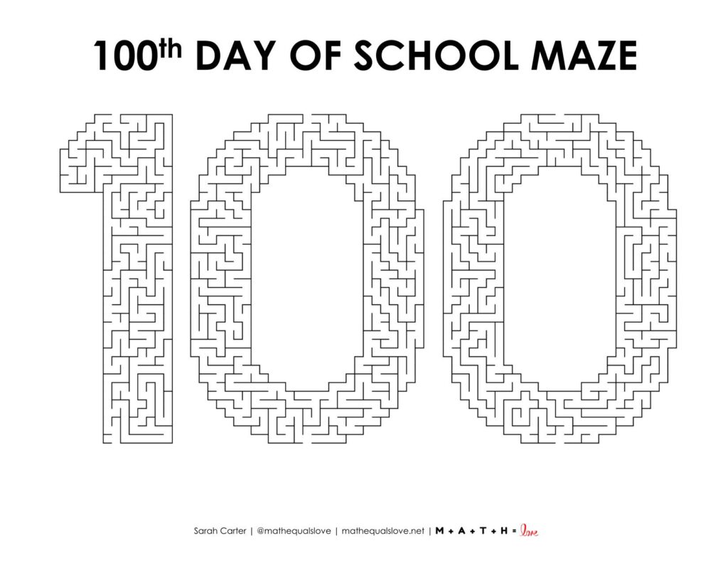 100th day of school maze worksheet level 5. 