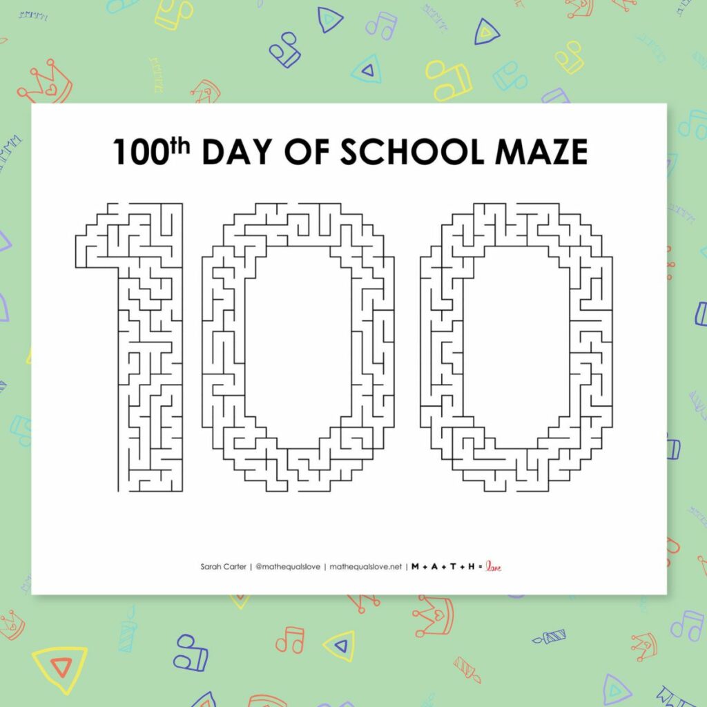 100th day of school maze worksheet printable pdf. 