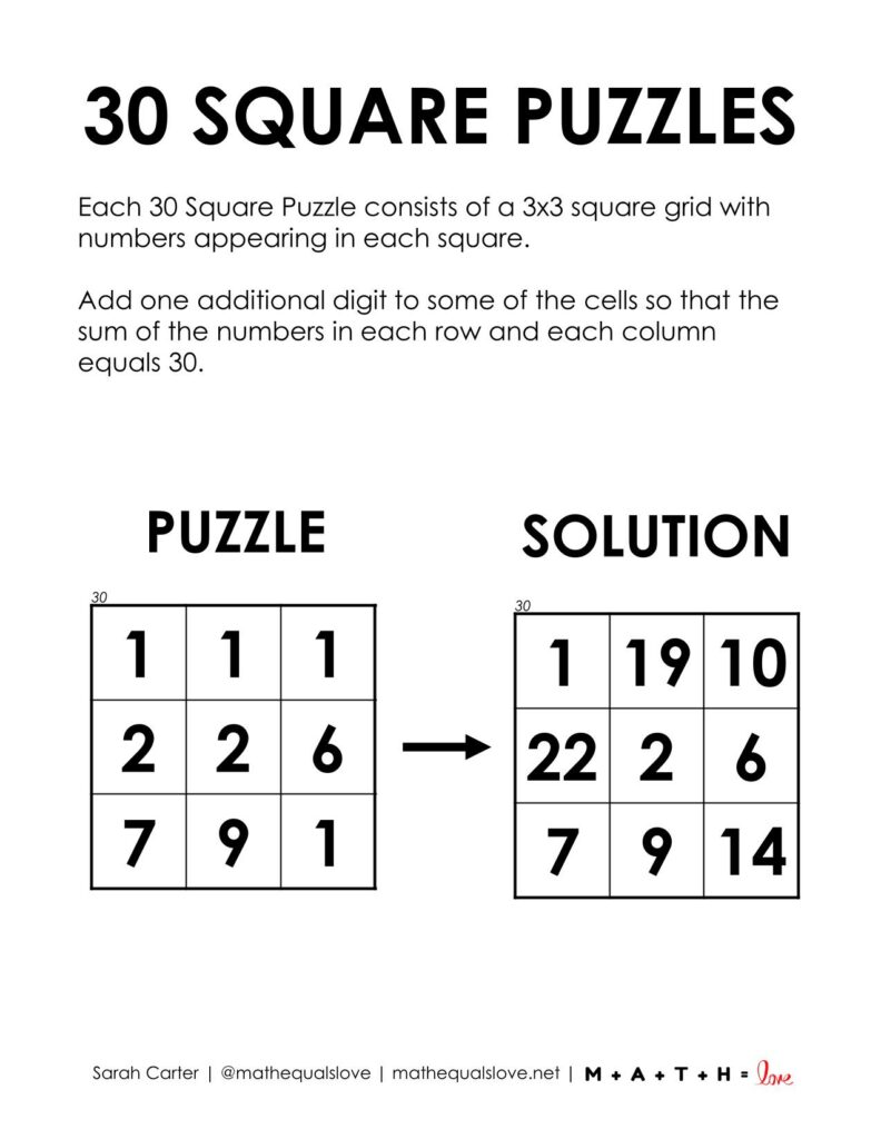 30 Square Logic Puzzles Instruction Page. 