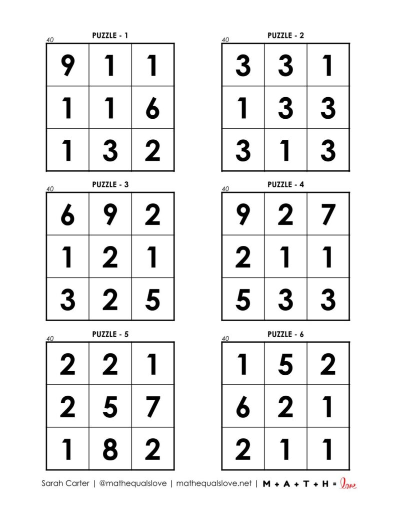 40 square puzzles - page 1. 