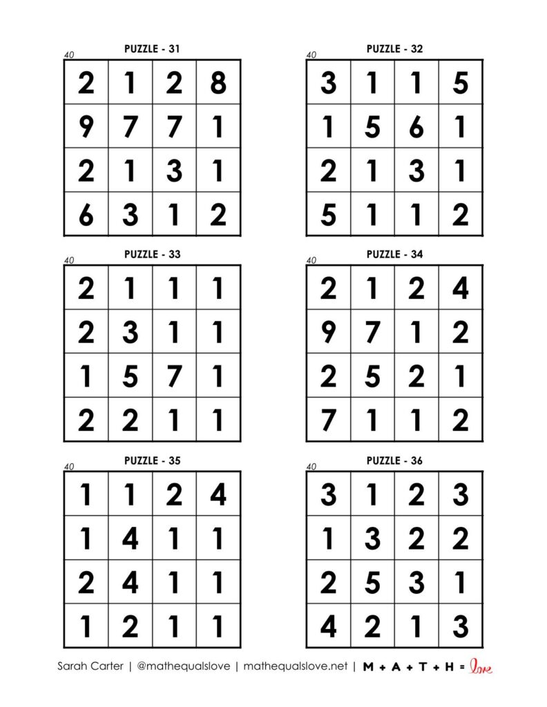 40 square puzzles - page 6. 