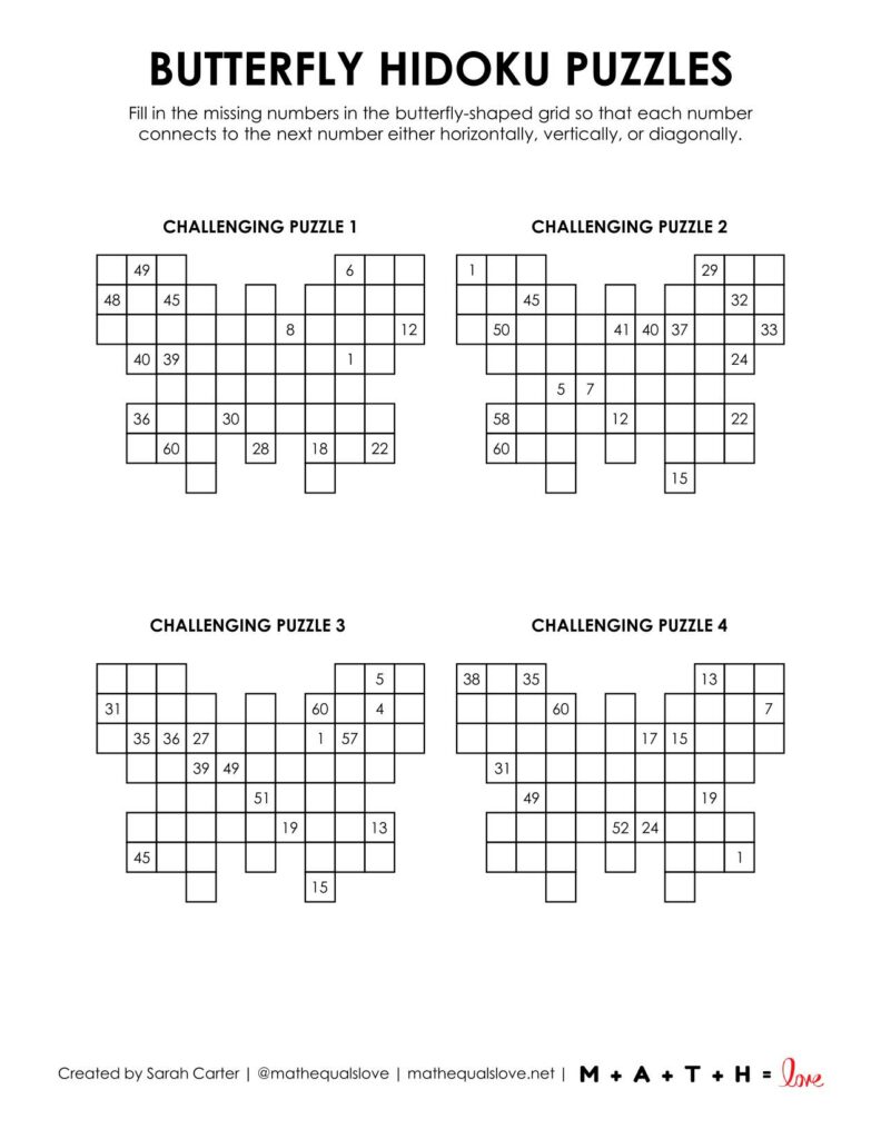 challenging level of hidoku logic puzzle butterfly. 