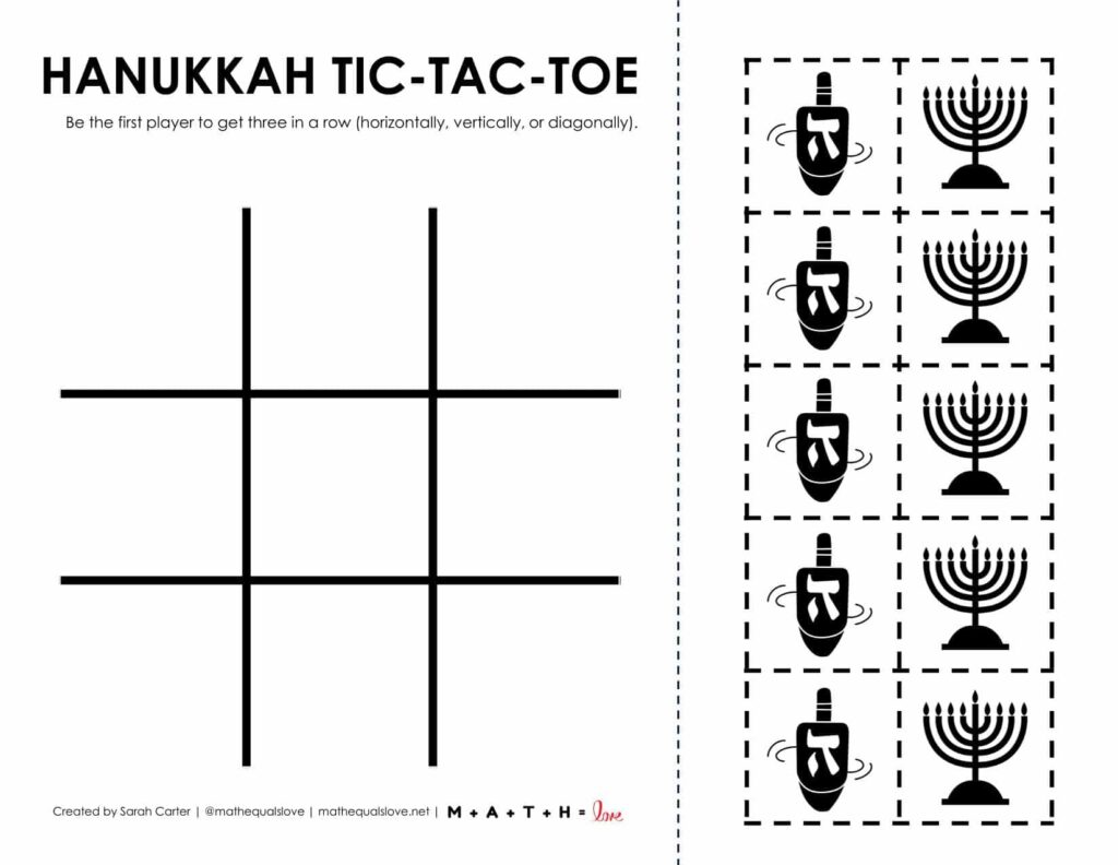Hanukkah Tic Tac Toe Board Printable PDF.