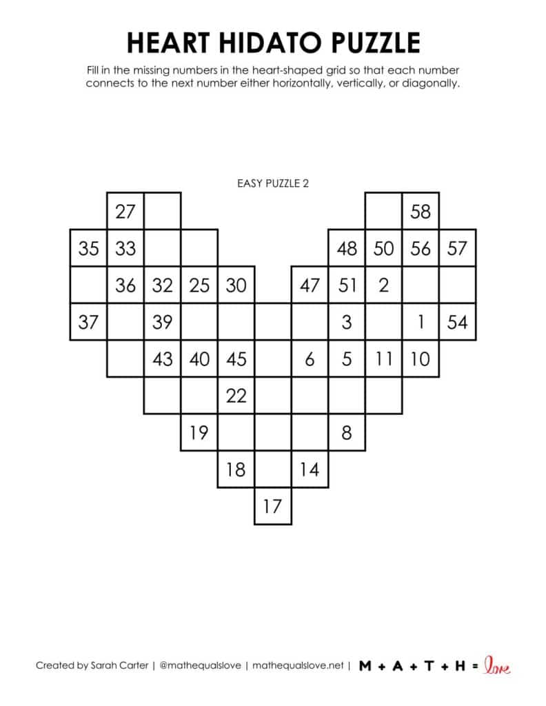 heart hidato logic puzzle for valentine's day - level easy. 