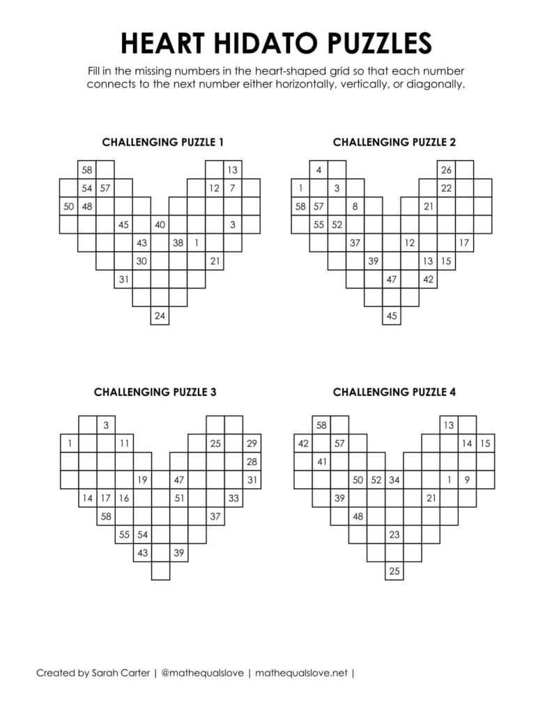 heart hidato logic puzzles  level challenging. 