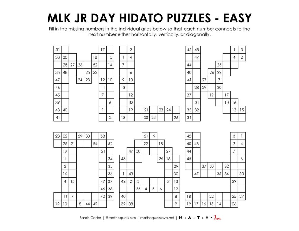 mlk day hidato puzzle level easy. 