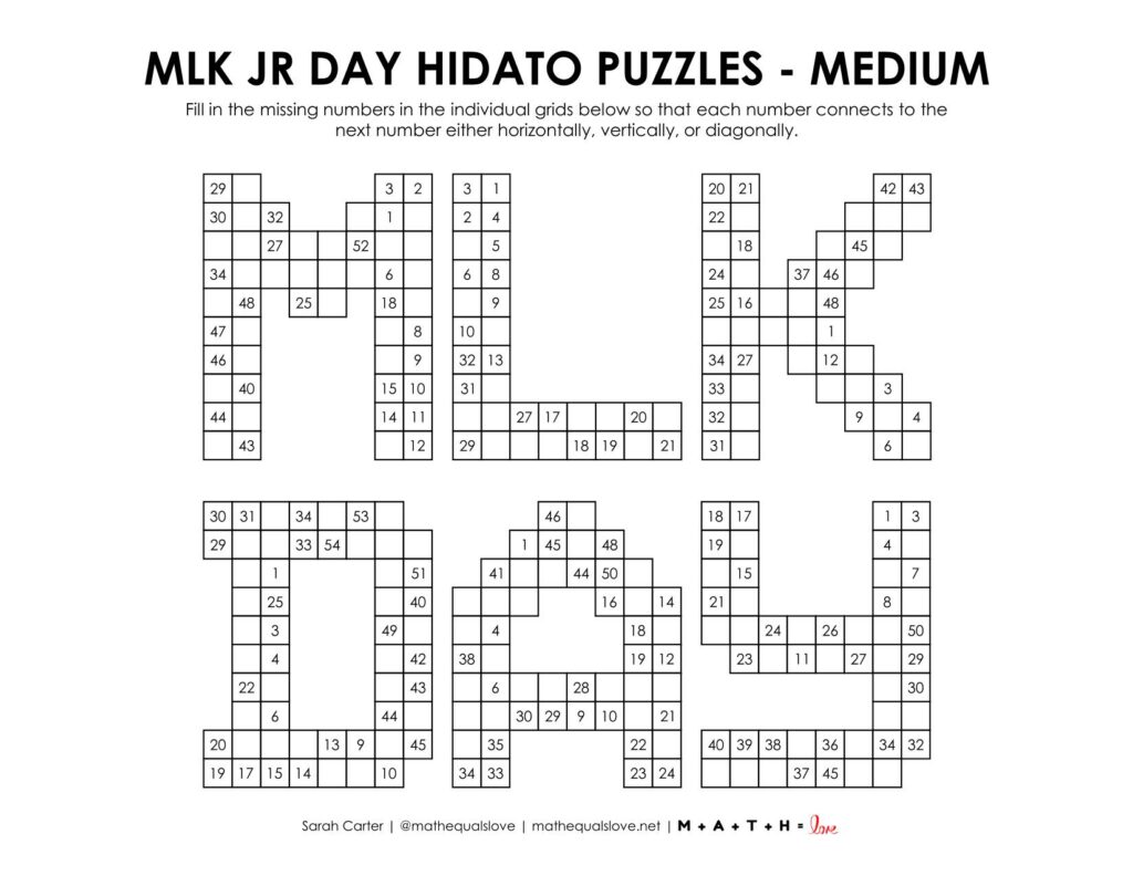 mlk day hidato puzzles level medium.