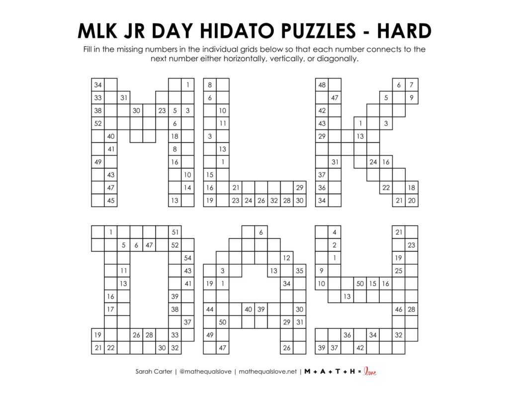 mlk day hidato puzzles level hard. 