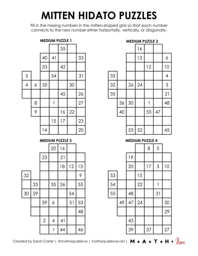 mitten hidato puzzles medium