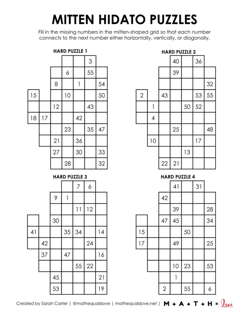 mitten hidato puzzles - level hard